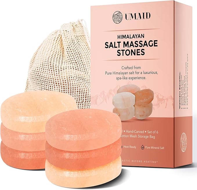 UMAID Himalayan Salt Massage Stones 6-Pack – Mothers Day Gifts for Mom – Pink Crystal Spa Stones with Cotton Mesh Bag for Relaxation, Self Care, Spa Gifts for Women & Wellness