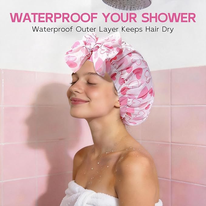 Years Calm Extra Large Shower Cap for Long Thick Hair – Waterproof Double Layer Bath Cap with Satin Lining, Secure Elastic Fit for Braids, Curls & Extensions