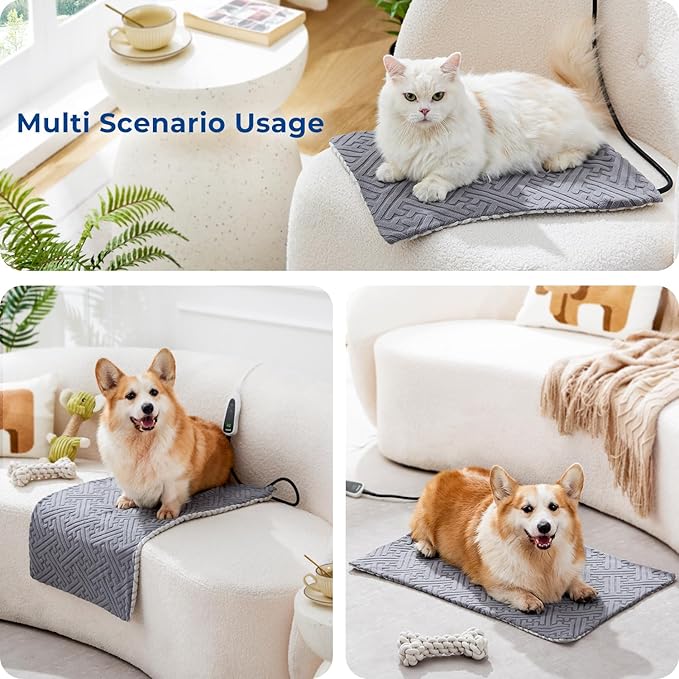 ZOMISIA Cat Heating Pad - 11 Adjustable Temperature and 25 Timer Options, Heated Cat Bed Indoor with Chew-Resistant Cord for Small Dogs, 18x18 Inch