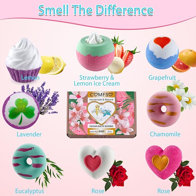 Bath Bombs for Girls - Bath Bombs, Mothers Day for Women Kids Bubble Bath, Handmade Bath Bomb Gift Set Bathbombs Relaxing Spa Gifts Basket for Her Wife Mom Birthday Gifts