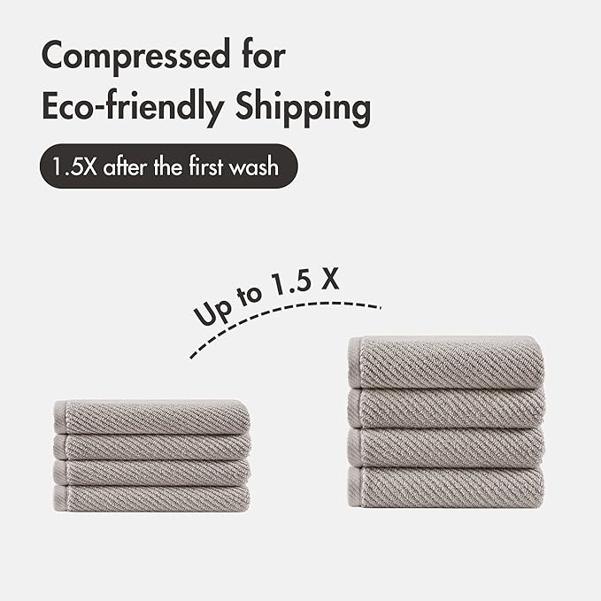 Madison Park 4-Piece Hand Towel Set for Bathroom 18" x 28" Diagonal Ribbed, Grey - 100% Cotton Soft Quick Dry & Absorbent Gift | Zero Twist, 500 GSM, Oeko-TEX, Hotel Quality