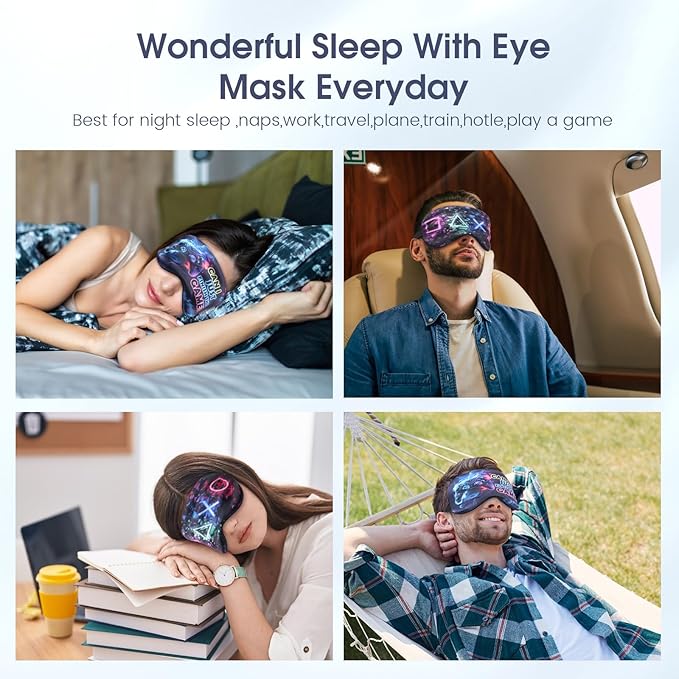 2 Pcs Sleep Mask for Kids Boys, Silk Eye Covers for Sleeping, Adjustable Strap & Light Blocking Design, Adult Children's Bedtime Blindfold for Travel and Home Use with Gift Box