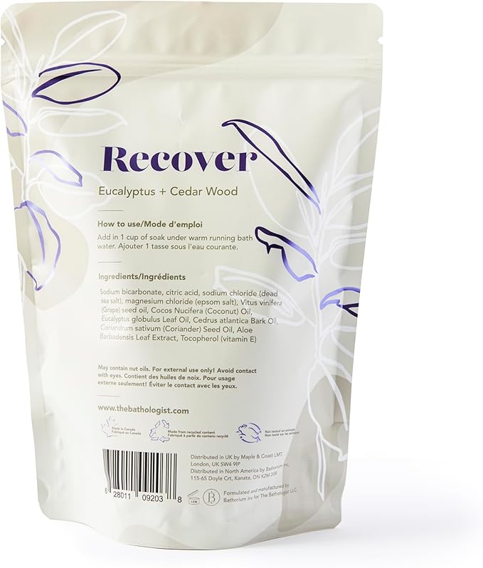 The Bathologist Recover Fizzy Bath Soak, Shea Butter & Epsom Salt, Mineral Therapeutics, Exfoliating for Dry Skin, Vegan & Cruelty-Free, 32 oz