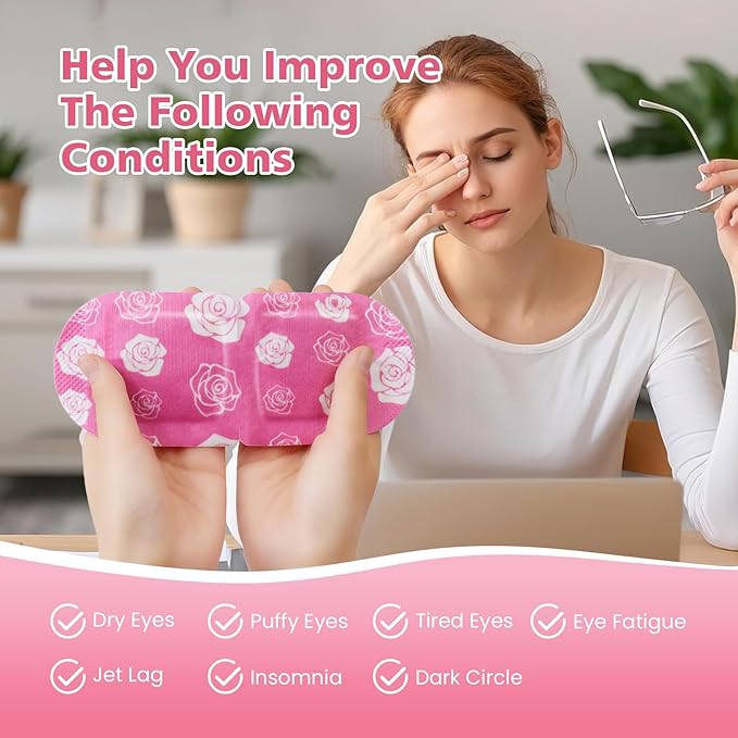 18 Packs Steam Eye Mask for Dry Eyes Self Heating Masks Cornea Care Rest Disposable SPA Warm Compress,Eye Mask for Sleep,Stye Eye Treatment,Reduce Eye Fatigue Travel Essentials（Rose）