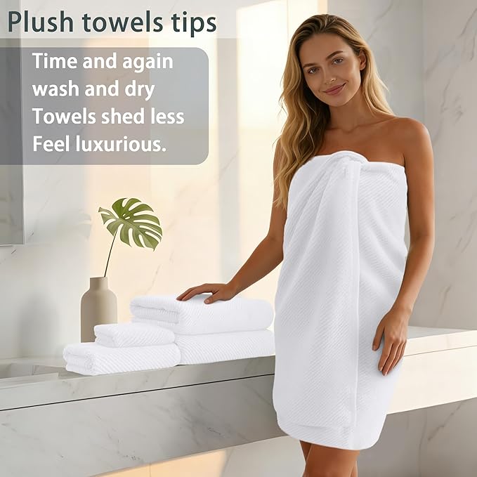 Luxury Bath Towels, Bath Towels Set of 4, Large 30" x 56" - 100% Cotton | Quick Dry | Light Weight | Thick | Soft | Absorbent, Luxury Shower Towel Sets for Bathroom, Towel Gift Set, White
