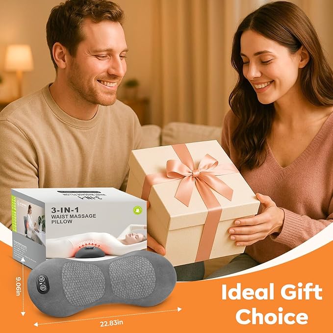 Smooth Triple Fusion 3-in-1 Lumbar Pillow Back Massager with Heat, Vibration & Traction – Rechargeable Cordless for Deep Tissue Pain Relief & Relaxation at Home & Office – Gift Idea