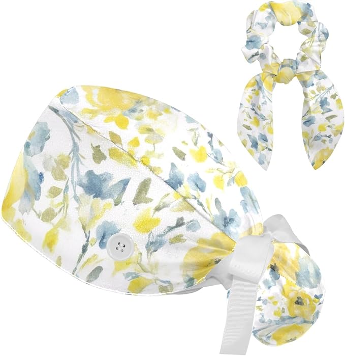 Scrub Cap with Hair Scrunchy, Ponytail Holder Surgical Cap