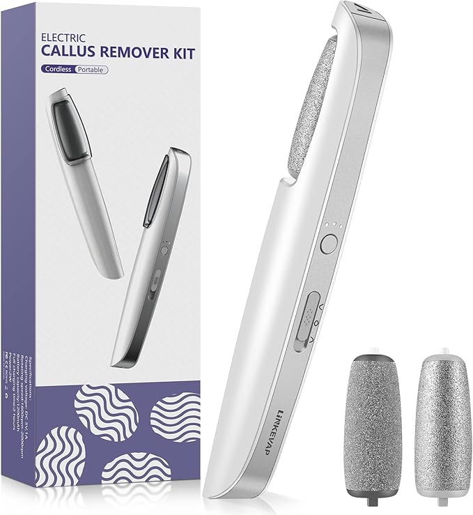 LINKEVAP Electric Callus Remover for Feet, Professional Pedicure Kit Foot Scrubber for Dry, Dead, Cracked, Hard Skin, at Home Feet Spa Care Kit for Men & Women (Cold White)