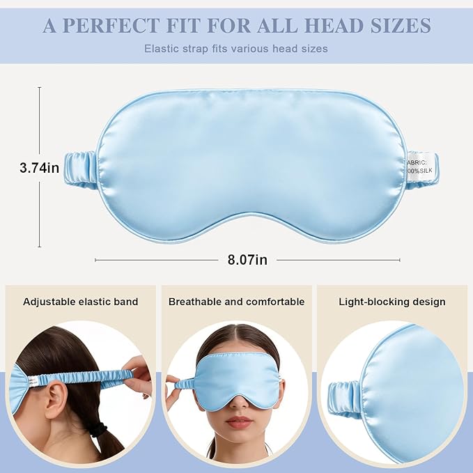 Silk Sleep Mask,Eye Mask for Sleep Women Men,Mulberry Sleeping Mask with Adjustable Strap,Blindfold Blackout Eye Mask for Travel and Full Night's Sleep,Nap