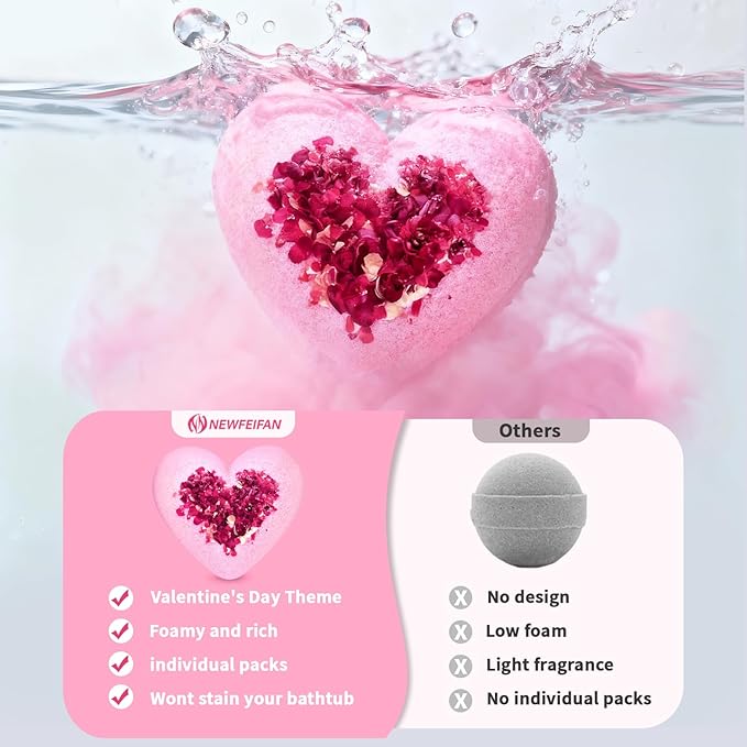 Bath Bombs for Women XXL, Basket Set for Mothers Day Gifts for Mom, Organic Heart Shaped Handmade Rose Essential Oil, Pink Teacher Appreciation Gifts for Wife Daughter Girlfriend Coworkers
