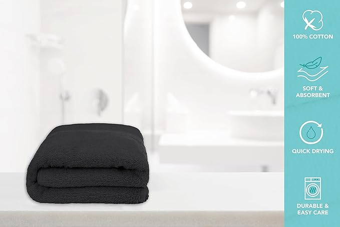 Medium Bath Towels Pack of 6 – 24x48 Inches – Soft, Quick Dry & Highly Absorbent – 100% Cotton Towels for Bathroom, Spa, Gym & Hotel – Charcoal Grey