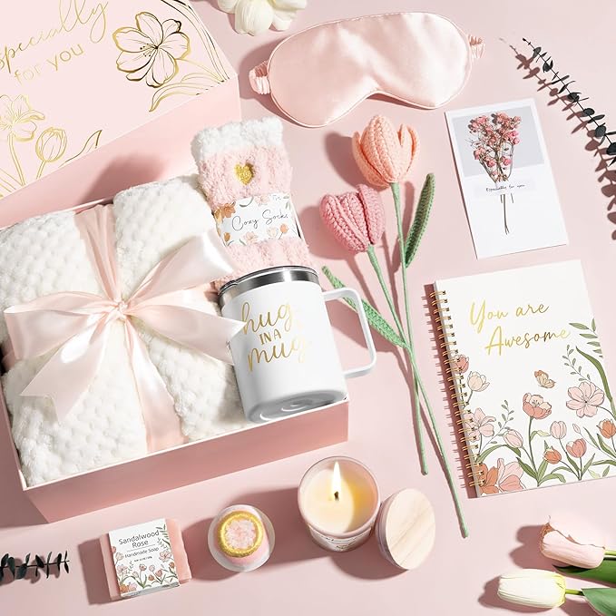 Mothers Day Birthday Gifts for Women Self Care Package, Get Well Soon Gift Baskets for Women Spa Gifts Set, Unique Thinking of You Inspirational Sympathy Gift Baskets for Mom Her Wife Friend Sister