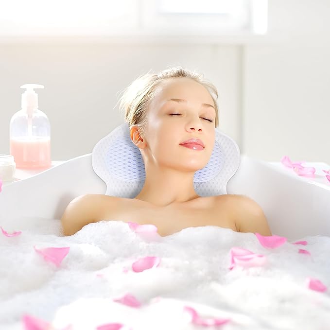 Bathtub Bath Pillows for Tub - Bath Tub Pillow Headrest with Ergonomic TPE, Bathtub Pillow for Neck & Back Support with Strong Suction Cups & Hook
