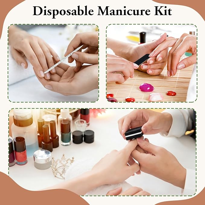 100 Sets Disposable Manicure Kit Individually Package Nail Tech Must Haves Pedicure Set with Mini Nail File Buffer Cuticle Stick Tool for Salon Home Gifts