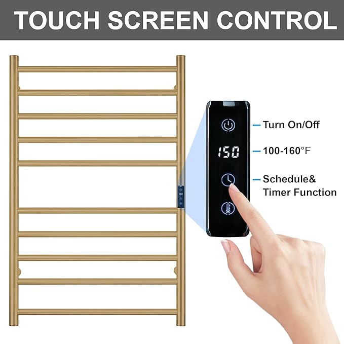 Electric Towel Rack with Voice Control for Alexa & Google Home,TUYA-Wall-Mounted Bathroom Heating Towel Warmer,Stainless Steel Material,31.5x20.08x4.41in,Plug-in,Gold，10 Bars
