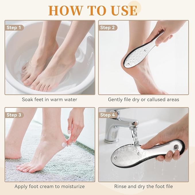 Foot Callus Remover for Feet, Metal Foot File Scraper, Stainless Steel Dual Sided Pedicure Tool Professional Rasp for Hard Skin, Cracked Heels, Wet Dry Use