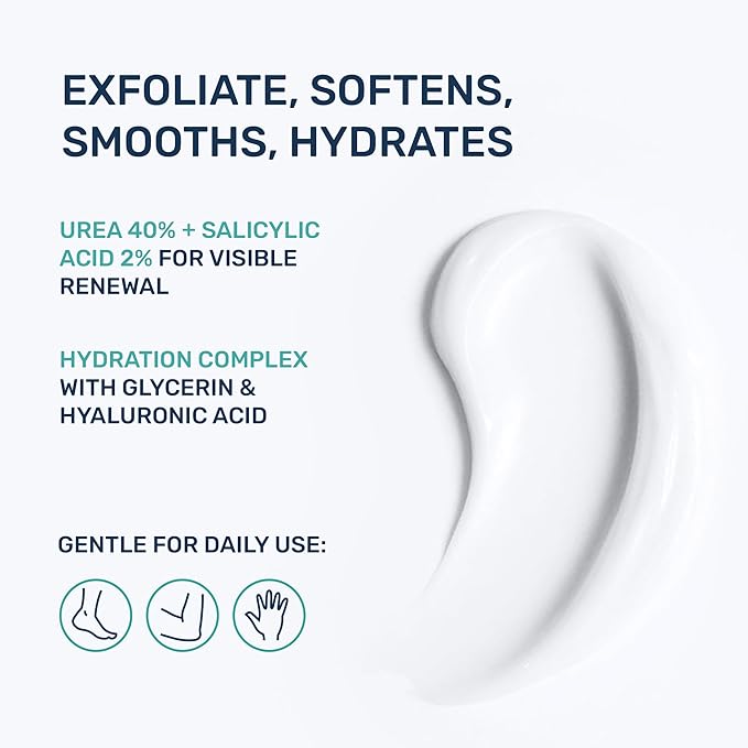 Urea Cream 40 Percent for Feet Maximum Strength - Urea Foot Cream and Callus Remover, Exfoliating Heels Cream with Salicylic Acid - Dry Cracked Foot Lotion Urea, Ceramides, Tea Tree Oil, 4.3 oz