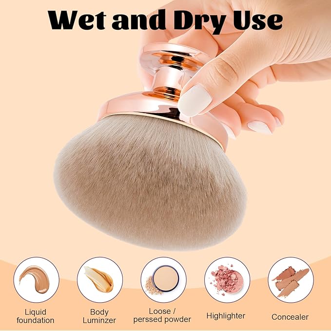Blend & Blur Extra Large Body Makeup Brush for Self Tanner,Leg Makeup & Bronzer Self Tan Applicator, 90mm Wide Round Head Kabuki Brush For Application with Drawstring Bag (Rose Gold)