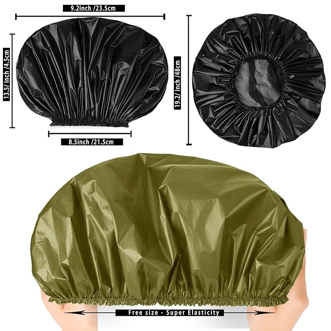Jumbo Size Shower Cap 2 PCS Waterproof Shower Caps for Women, Extra Large Shower Cap, Reusable Super Large Bath Caps Hair Cap for Long Thick Curly Hair, Locs, Twist Braids - Black+Green