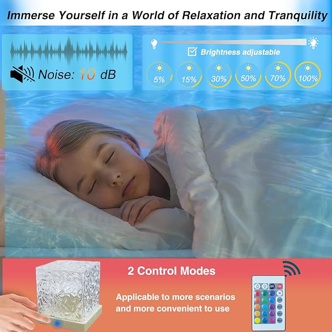 Water Ripple Projector Light - Ocean Wave Projector Lamp Under Water lamp Cube Northern Lights Aurora Mood Night Light for Shower Bedroom Stress Relief