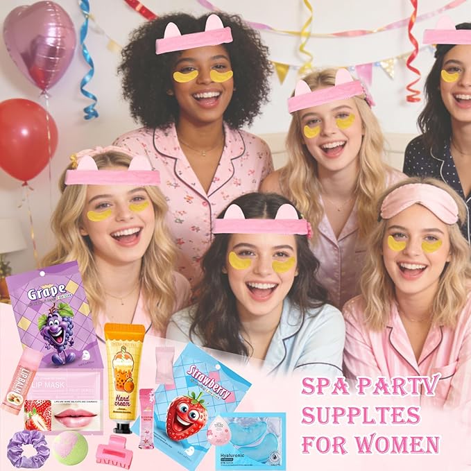 112PCS Spa Party Supplies for Girls, Spa Party FavorsInclude Face Masks,Hand Cream,Lip Mask,Spa Headband and Foot Bath Bombs,Ideal for Spa Birthday & Sleepover Party Supplies for Women