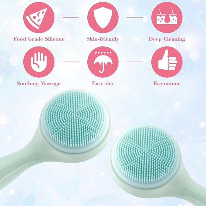 HINZIC 2 Pack Silicone Manual Facial Cleansing Brush, Skin Friendly Waterproof Face Cleaning Scrubber Exfoliator Cleanser for Blackheads Whiteheads Makeup Residues Removal- Green