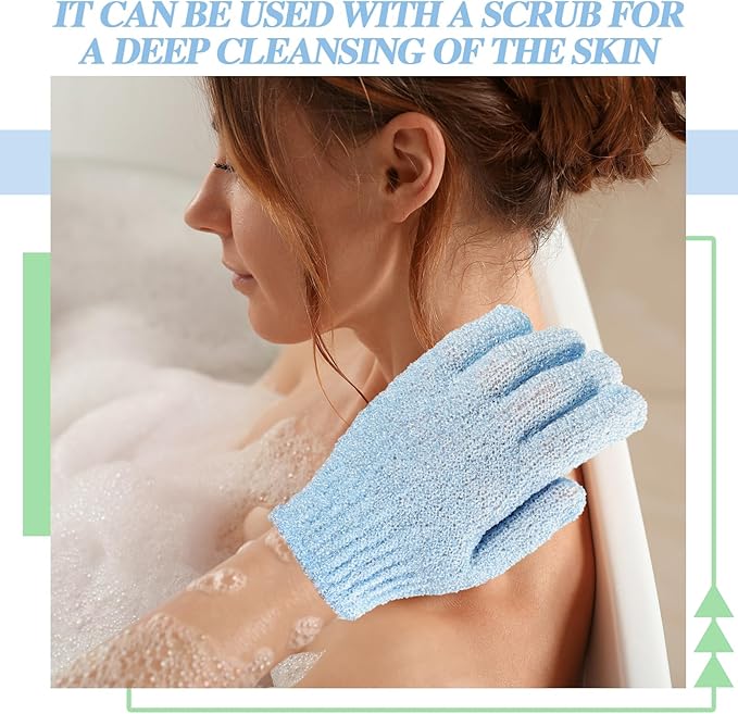 Ramede 30 Pair Exfoliating Glove Double Sided Exfoliating Bath Gloves Pack Nylon Colorful Shower for Men Women Beauty Spa Massage Shower Deep Clean Body Skin Bathing Scrubber Disposable(Sky Blue)