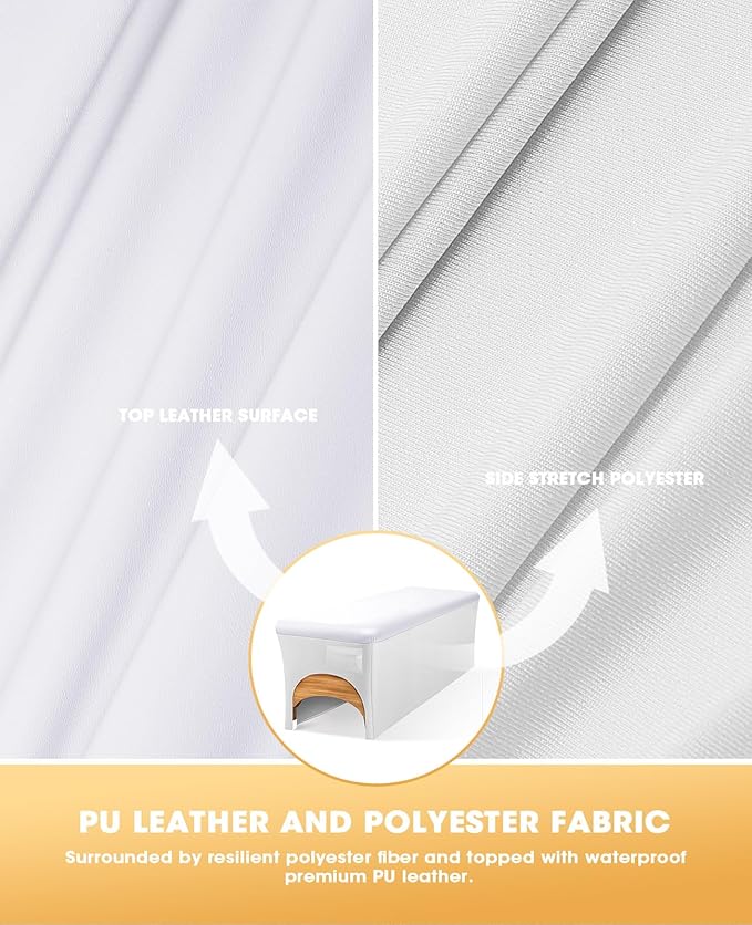 Onism Lash Bed Cover for Eyelash Extensions - Professional 6ft Massage Table Cover with Side Storage Pocket, Waterproof PU Leather & Stretchy Spandex Sides, Wipeable Spa Bed Sheets (White)