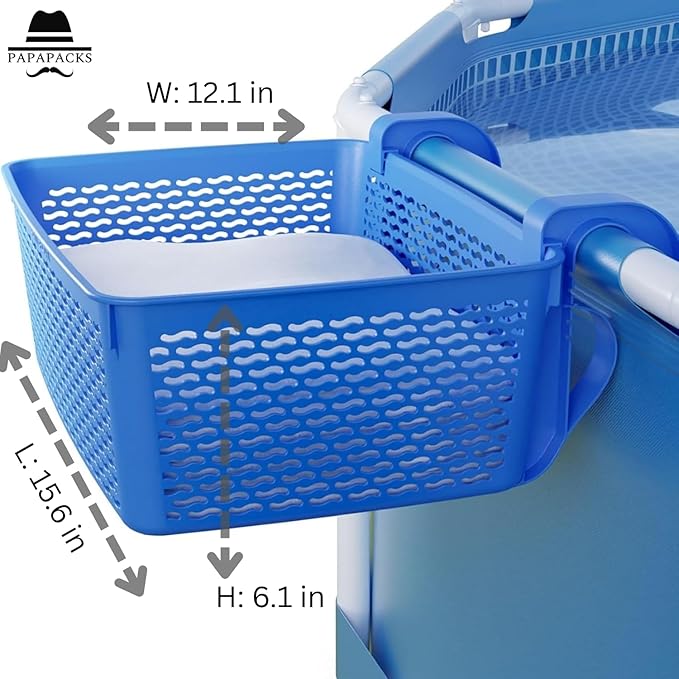 2 Packs XL Poolside Storage Basket – All in One Swimming Pool Organizer – Made in Europe – Ideal for Above Ground Pools & Patio Accessories (Black)