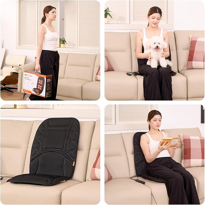CARSHION 10 Vibrating Massage Nodes Back Massager Chair Pad for Pain Relief Home Office Use