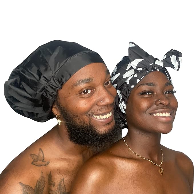 TTAT Shower Cap Extra Large for Men & Women With Braids, Locs, Afro, Coily, and Long Hair, Waterproof, Washable, Reusable & Adjustable, Great for Home, Spa, Self Care, Hotel & Salon (Black)
