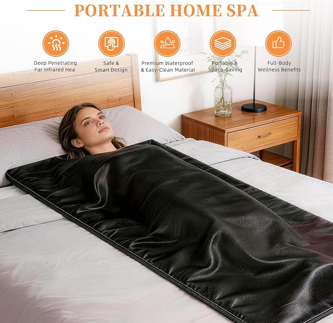 Portable Infrared Sauna Blanket, Sauna Bag for Home Use Weight Loss and Detox, Temperature Range 86-158℉, 1-99 Min Timer, Waterproof & Foldable, Detox & Relaxation at Home