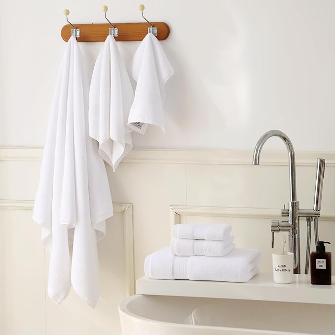 27x55 Bath Towels Set 100 Percent Cotton 650GSM Luxury Super Soft Absorbent Bathroom Towels (White,Pack of 6)