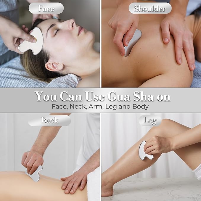Stainless Steel Gua Sha Facial Tools | Premium Face & Body Massage Scraper for Skin Tightening & Sculpting | Gua Sha Beauty Tool for Jawline, Neck & Eyes with Travel Pouch – Perfect Skincare Gift