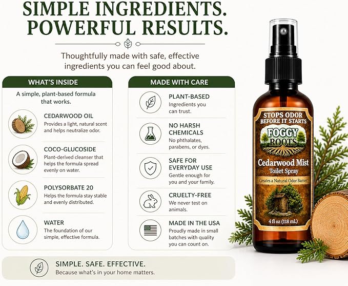 Cedarwood Pre-Poop Toilet Spray – Stops Odor Before It Starts, Bathroom Odor Eliminator, 4 oz (200+ Uses), Travel, Home & Work