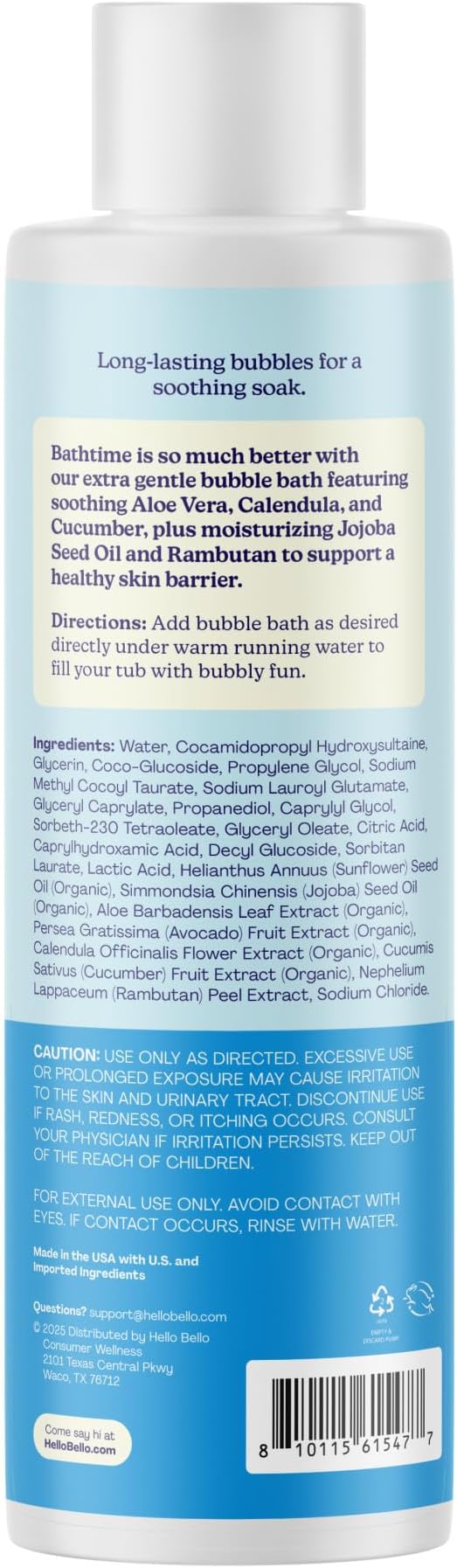Hello Bello Baby Premium Bubble Bath, Fragrance Free for Sensitive Skin, 10oz Bottle