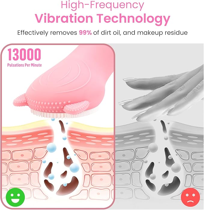 Facial Cleansing Brush Rechargeable, Waterproof Face Scrub Brush for Cleansing (Pink)
