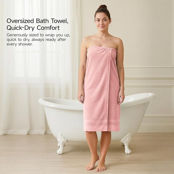 REDKISS 100% Cotton Bath Towels Set of 2, Extra Large Bath Sheets 35 X 70 Inches, Super Soft, Highly Absorbent & Quick Dry Shower Towels for Bathroom, Gym, Spa, Pool & Hotel, Pink