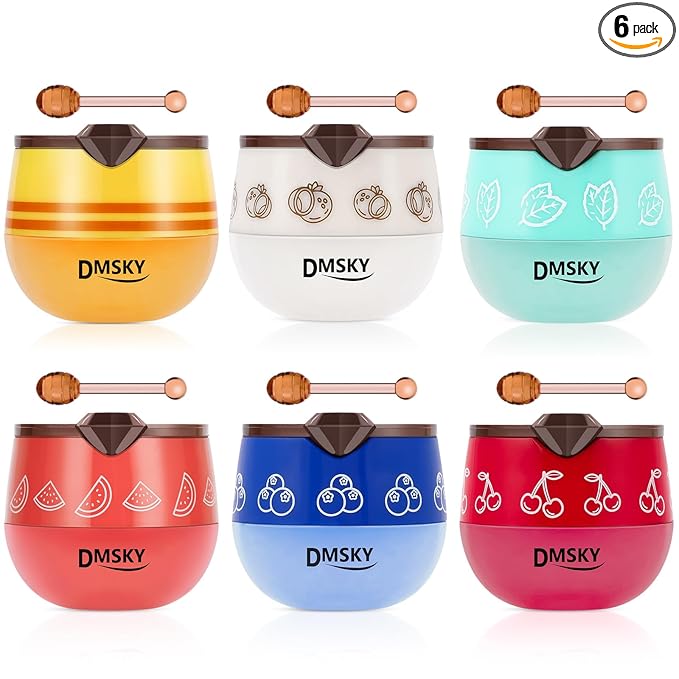 DMSKY 6 PCS Bee Lip Balm Honey Pot, Propolis Lip Mask Overnight Moisturizing Lip Balm with Stick, Lip Sleeping Mask Hydrating Prevention Dry & Cracked