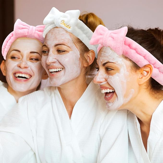 Semato Bachelorette Party Favor Set - Bride & Bridesmaid Spa Headbands(1 bride+6 Pink)
