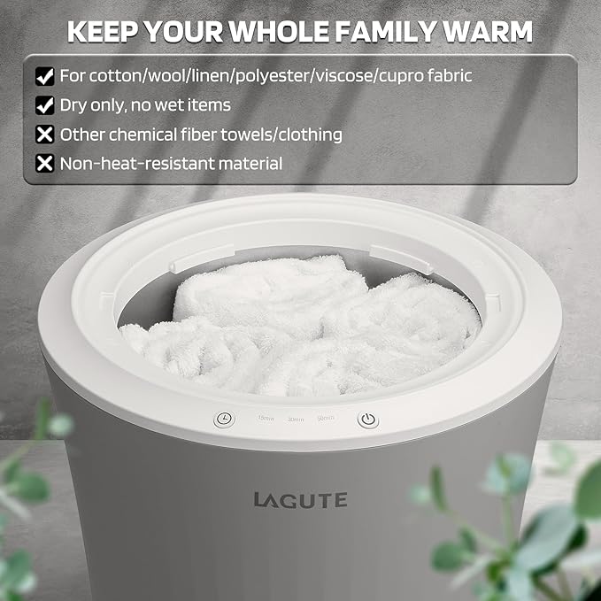 Lagute 20L Towel Warmer for Bathroom, 3-Level Timer, Warning Alarm & RGB Light, Auto Shut-Off, Heated Bucket for Bathrobe, Blanket, 40 '' x 70'' Towels, Gray