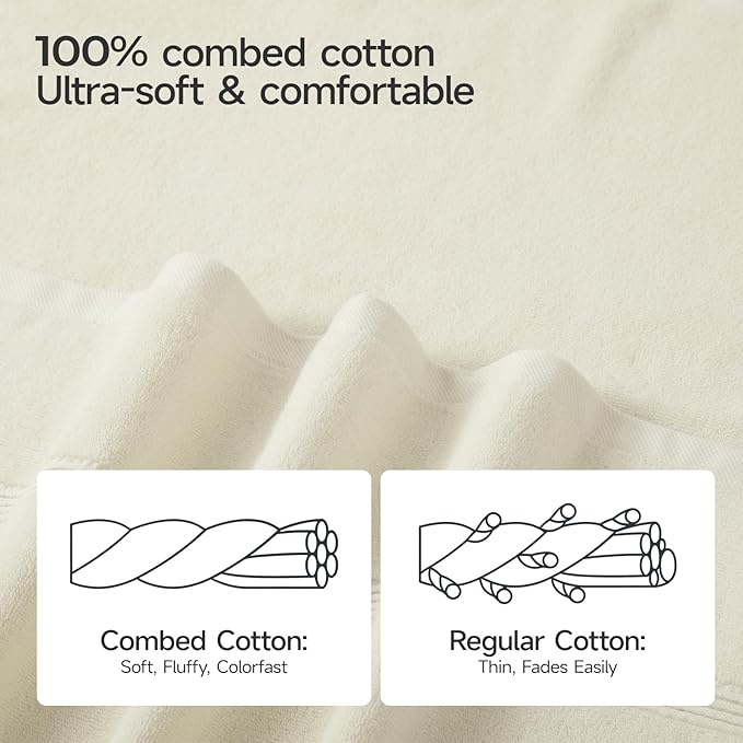 ecolook Bath Towels Set of 4,100% Cotton,27 x 55 Inches,Quick-Drying & Absorbent,Soft,Lightweight Towels for Bathroom,Shower,Spa, Gym & Hotel,Beige