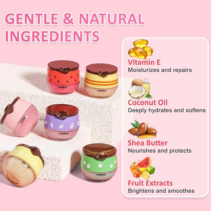 VISRIE Bee Lip Balm Honey Pot 12 Pack, Lip Sleeping Mask with Applicator, Moisturizing with Propolis and Fruit Extract, Mothers Day Gifts, Cute Makeup Gifts for Women