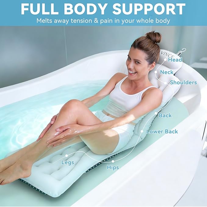 Full Body Bath Pillow for Bathtub RUVINCE Ergonomic Luxury Bathtub Pillow with Head,Neck, Shoulder and Back Support, 6D Bath Pillows for tub with 192 Powerful Suction Cups, Fits All Bathtub