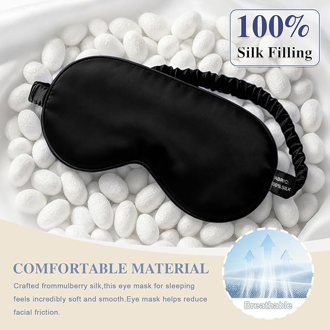Silk Sleep Mask,Eye Mask for Sleep Women Men,Mulberry Sleeping Mask with Adjustable Strap,Blindfold Blackout Eye Mask for Travel and Full Night's Sleep,Nap