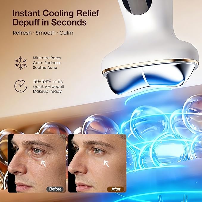 Cold Heat Gua Sha Facial Neck Lymphatic Massager, 7-in-1 LED Red Light Face Depuffer Sculpting Tool, Hot Electric Gua Sha Lift Device & Cooling Depuffing Wand, for Contouring, Firming