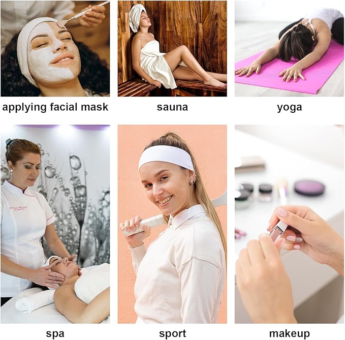 TopTie 4PCS Spa Facial Headband Skincare Makeup Head Wrap Adjustable Terry Cloth Head Band for Washing Face