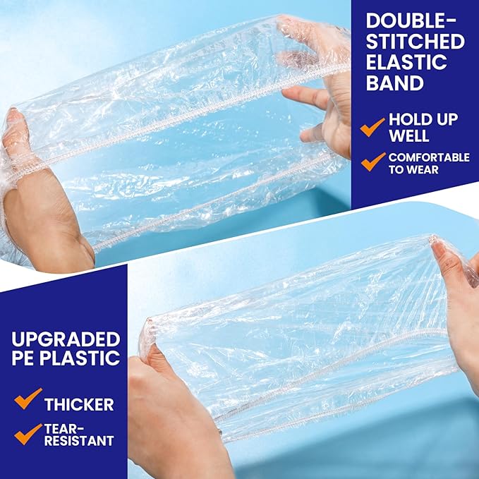 LEOBRO Shower Cap, 80PCS Individually Wrapped Disposable Shower Caps for Women, Plastic Shower Caps Disposable, Plastic Hair Caps, Clear Shower Cap for Travel, Deep Conditioning, Hotel, 17.3 INCH