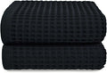 Jacquotha Waffle Bath Towel Set of 2 (Black) - Cotton, Thin, Low Lint, 31” x 62” Soft Bath Towels for Bathroom, Shower, Pool & Beach