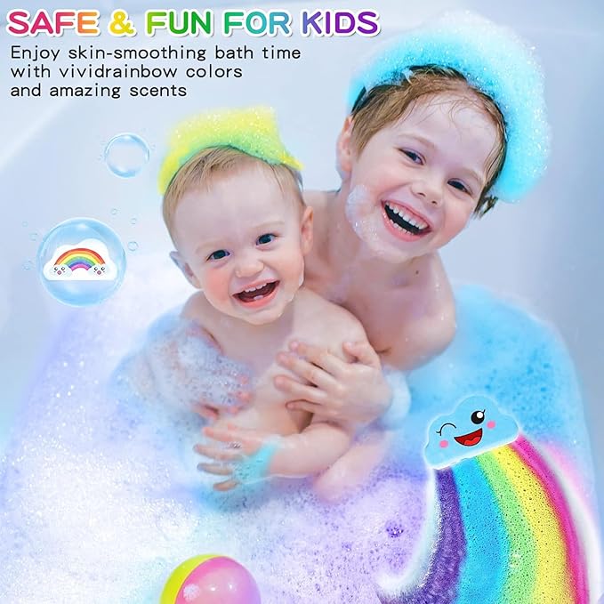 Rainbow Bath Bombs for Kids, Handmade 4 Pcs Kids Bath Bombs Gift Set for Girls Teens Toddler Rainbow Bubble Fizzy
